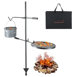Swivel Campfire Grill And Fire Pit Grate System For Open Fire Pits, Heavy Duty Steel Grates, 360° Adjustable Open Fire Cooking Surface, Outdoor Camping BBQ Equipment, Portable Camp Fire Rack For Camping, Backyard