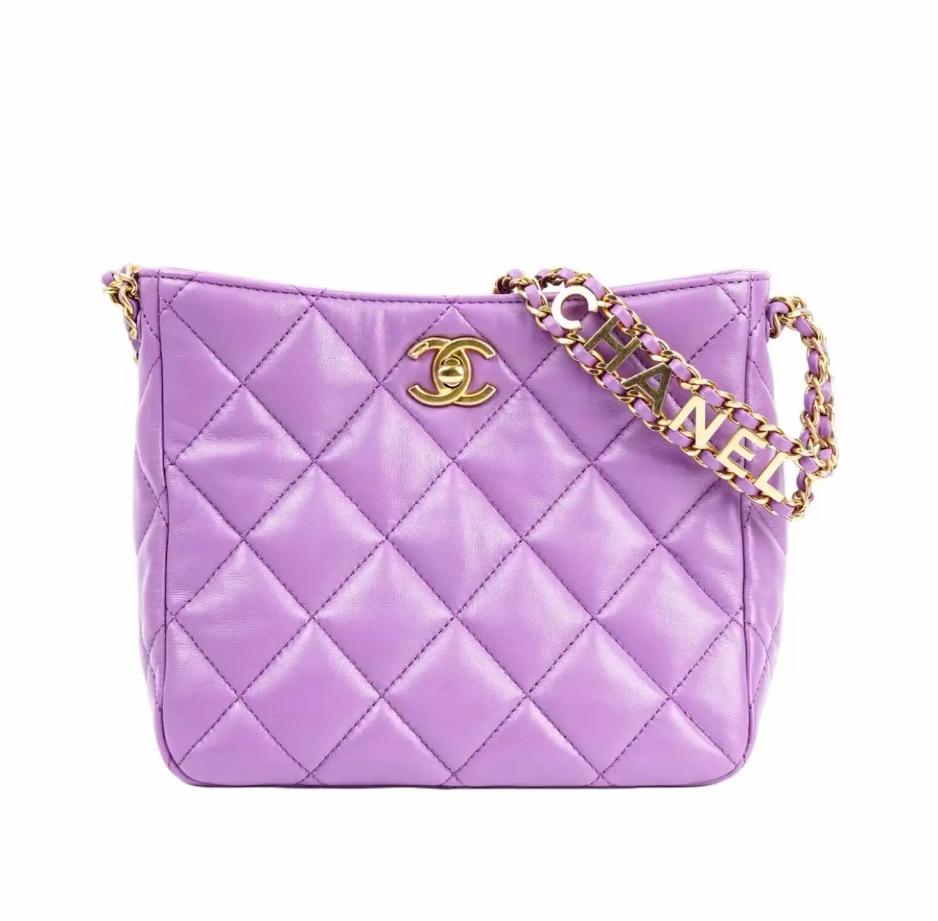 Pre-owned CHANEL 22K Pink Purple Lambskin Letter Chain Hobo Bag【2604368】