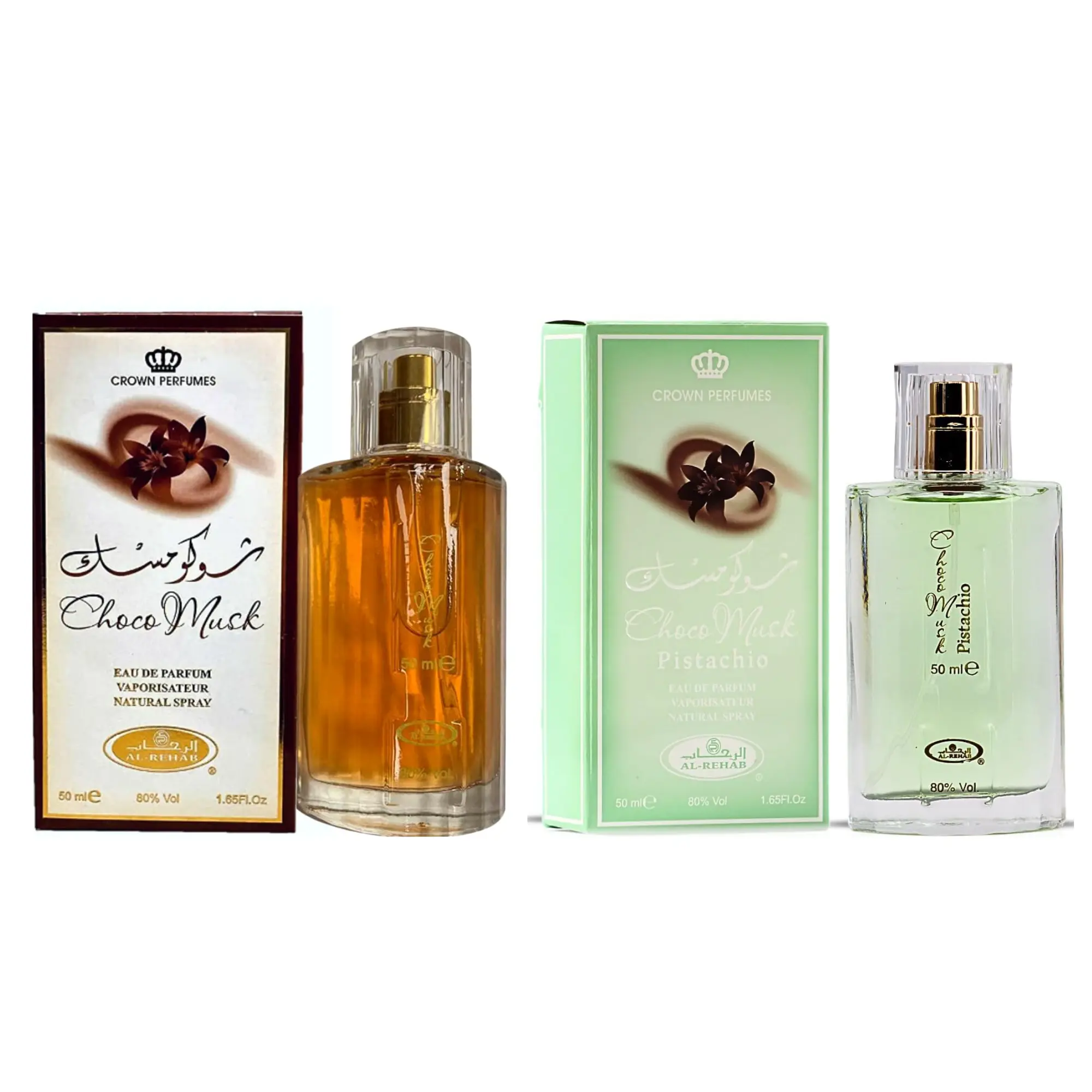 Al Rehab Choco Musk & Choco Musk Pistachio EDP Spray 50ml Unisex Long Lasting Gourmand Perfumes with Chocolate Pistachio & Vanilla