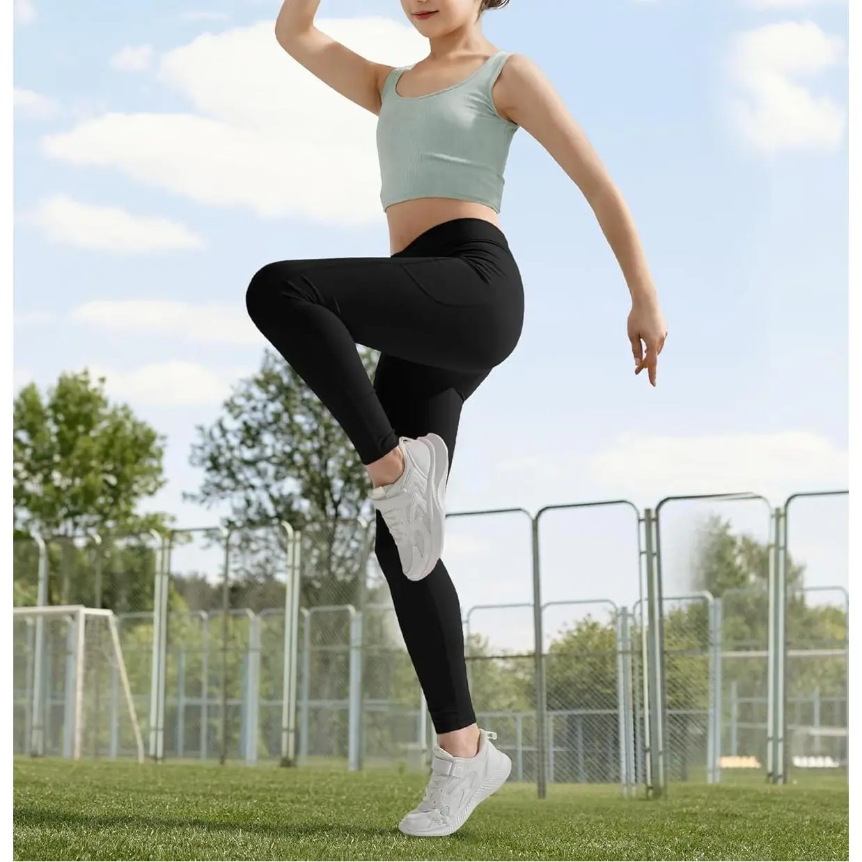 Girls Athletic Leggings V Cross Yoga Pants Teen Girls with Pocket for Workout,Gym,Running,Dance