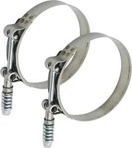 2 Pcs T-Bolt Hose Clamps, 3.5 Inch to 3.8 Inch Adjustable Hose Clamps, Fuel Line Clamp, 304 Stainless Steel Hose Clamps with Springs for Industrial Automotive