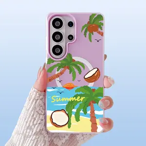 Summer Beach Coconut Tree Style Pattern Phone Case For Samsung Galaxy S26 Ultra S25 Plus S24 FE S23 S22 Luxury Candy Color 2-in-1 Shockproof Magnetic Smartphone Case Matte Soft Cellphone Casing Cover