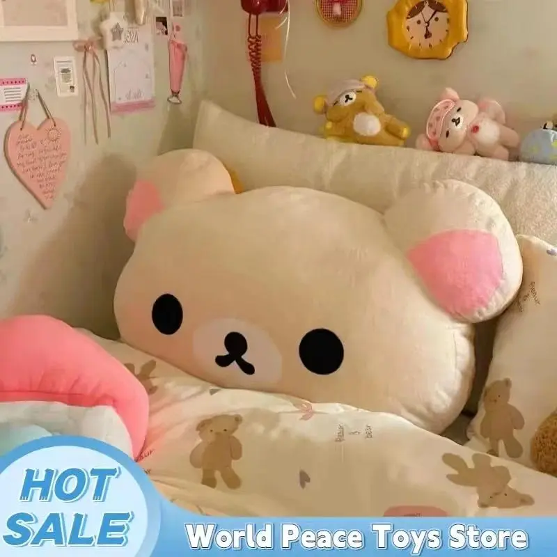40-60cm Kawaii Rilakkuma Bear Sister Pillow Plush Toy Back Stuffed Toy Cute Washable Sleeping Pillow Surprise Birthday Toy Gift