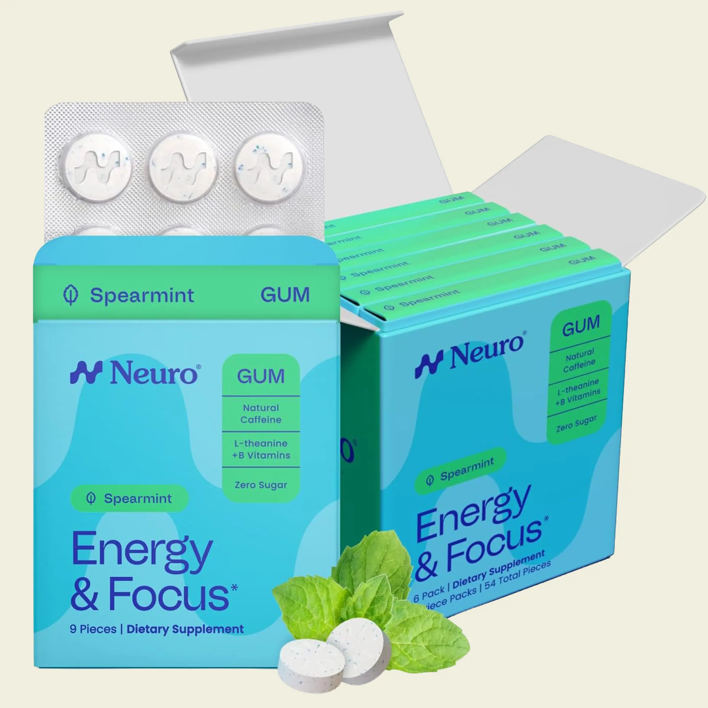 Neuro Spearmint Energy & Focus Gum/Mints - Sugar Free with Natural Caffeine, L-theanine, Vitamin B12 & Vitamin B6 Neuro Spearmint Energy & Focus Gum/Mints - Sugar Free with Natural Caffeine, L-theanine, Vitamin B12 & Vitamin B6