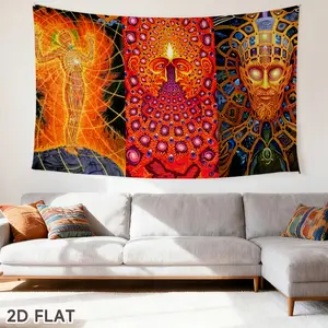 Tapestry 1Pc Modern Abstract Flame Eye - Wall Hanging With Free Installation, Horizontal Geometric Wall Backdrop Suitable For Decor, Dorm Room, Office - Contemporary Fabric