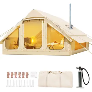 DoCred Inflatable Camping Tent with Pump, Glamping Tents for 4-6 People, Easy Set up 4 Season Waterproof Windproof Outdoor Blow Up Tent, Luxury Cabin Tent with Mesh Windows & Doors