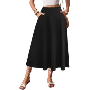 Women's Elastic High Waist Midi Skirts 2025 Floral Print Casual Flowy Pleated Summer A-line Skirt