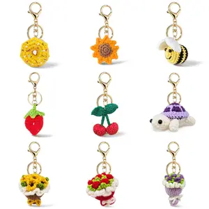 Cute Cartoon Handmade Crochet Keychain Plush Doll Bag Charm Car Hanging Ornament Craft Gift for Women Girls