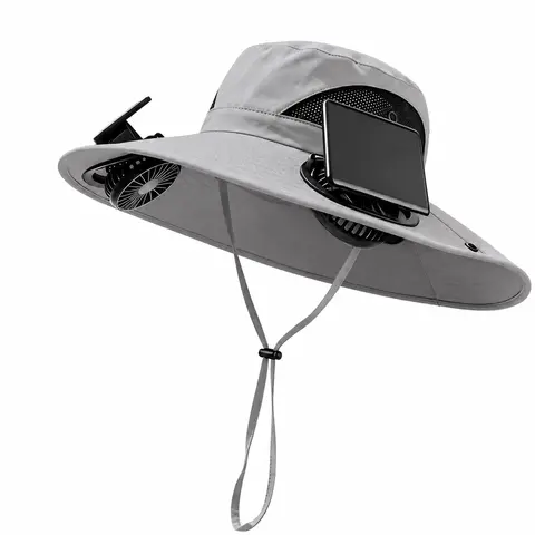 Unisex Solar-Powered Cooling Fan Hat for Adults, 1-Fan/2-Fan Styles, Wide Brim, Breathable Mesh, Adjustable Speed/Strap, UV Protection, Detachable Blades, One Size, Hygienic, Reduces Exposure, Relieves Discomfort for Hiking,Fishing,Garden Heat Relief