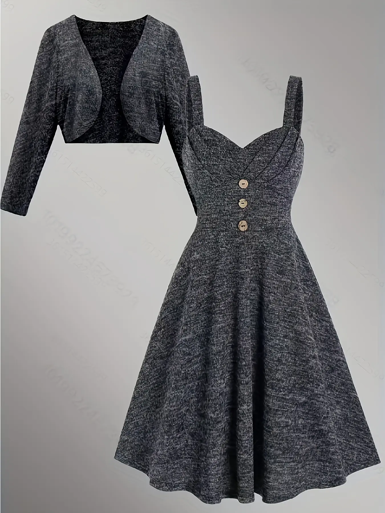 Elegant Deep Cardigan & Cami Dress Set, Comfortable Two-Piece for Women, Casual Wear, Minimalist Stylish Basic Plus Size Fashion, Fit, Camisole