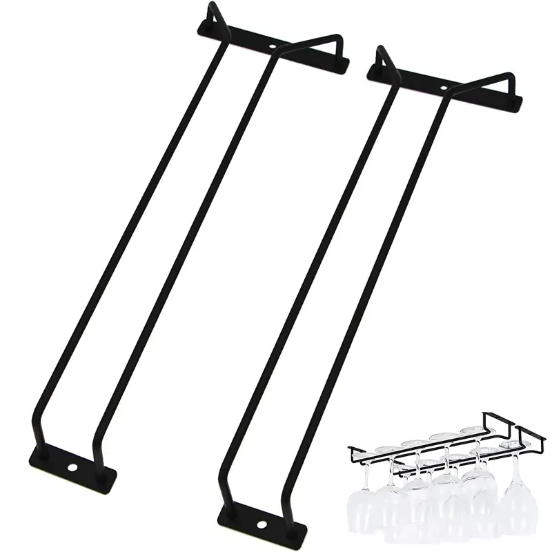 2 Pack 14-Inch Wine Glass Rack, Under Cabinet Kitchen Wine Glass Holder, Stemware Rack, Stemware Storage, Hanging Stemware Holder, Set of 2