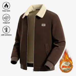 Vintage Corduroy Jacket for Men with Sherpa Fleece Lining Warm Zip-up Casual Winter Coat Retro Style Bomber Jacket for Men