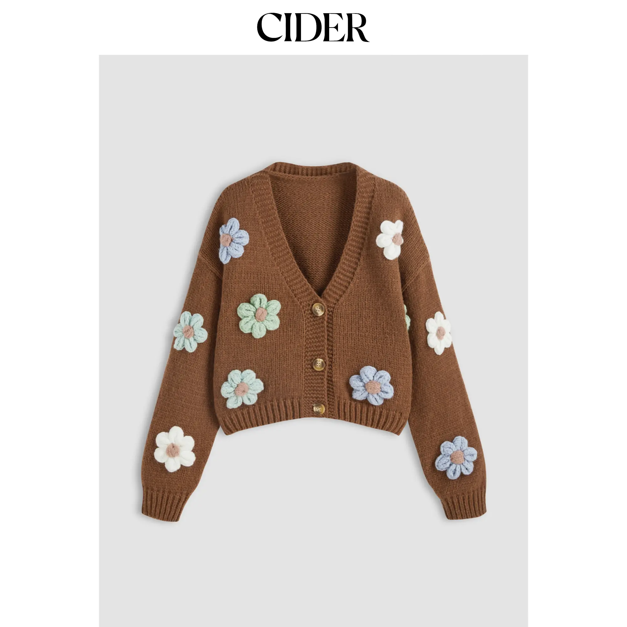 Cider Women's Cardigan, Casual Floral Print Long-Sleeve V-Neck Button-Front Knit Sweater Tops