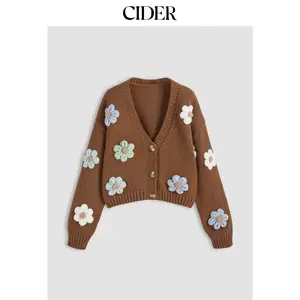 Cider [10 colors, size 0-26] V-neck Button Flower Cardigan