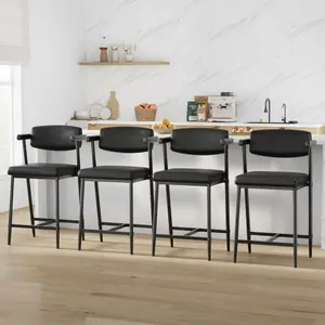 Bar Stools with Armrests & Footrest Set of 4/6/8, Counter Height Bar Stools Set with Soft Padded Back & Wide Upholstered Seat, Heavy Duty H-Shape Metal Frame, 400lbs Load Capacity, Modern Bar Chairs for Kitchen Island, Counter Bar, Home Dining Area
