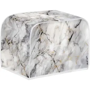 2 Slice Toaster Cover Bread Machine Cover with Top Handle Design Kitchen Small Appliance Cover Dust Protection Stain Resistant Universal Size Grey White Marble
