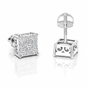 Moissanite Square Pointer Stud Earrings for Men — VVS D Color GRA Certified 925 Sterling Silver