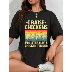 Casual Black Cotton Chicken Tee – Funny Graphic for Chicken Farmers and Lovers