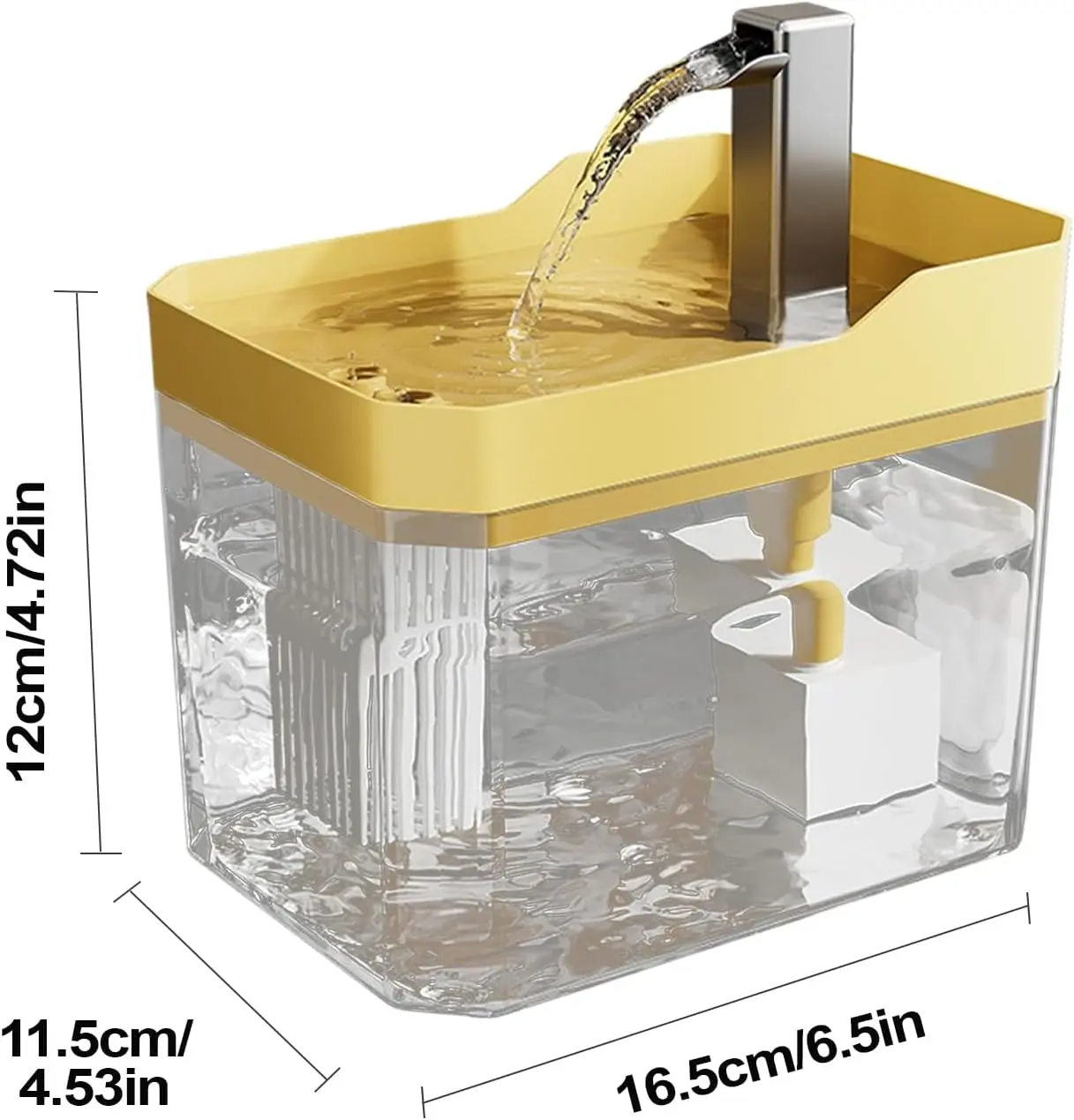 Frolico Furniture Decoration Pet Drinking Fountain, 50oz Silent Pump Pet Fountain, Water Level Visibility Design with USB Adapter for Cat Dog Kitten（Yellow/Transparent）
