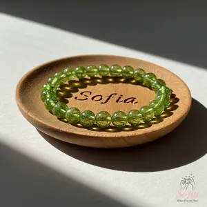 Sofia Natural Peridot Stone Beaded Bracelet 8mm Green Crystal Gemstone Stretch Healing Boho Style for Daily Use Gift for Him & Her - Fluorite