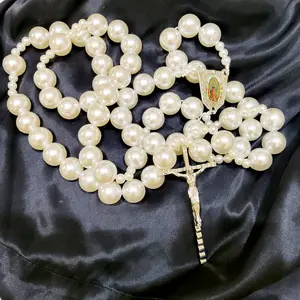Giant Big Beads Rosario Faux Pearl Catholic Cross Xl Large 40" Wall Rosary