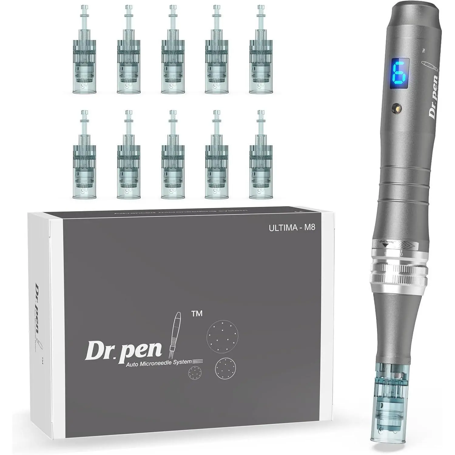 Dr.Pen Cosmetic M8 Pen Wireless Skin Care Tool Kit with 10xNano Round 2x16p for Face and Body Auto 6 Speeds