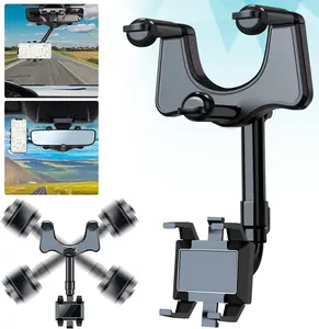 Rearview Mirror Phone Holder for Car - 360° Rotating and Retractable Mobile Phone Mount for Cars Rear View Mirrors, Adjustable GPS Holders for Auto Visor