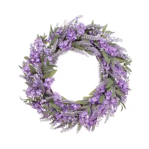 Puleo 30" Lavender Floral Spring Wreath With Green Leaves Puleo 30" Lavender Floral Spring Wreath With Green Leaves
