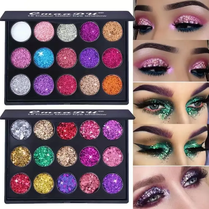 15 Color Shimmer Eyeshadow Palette, a Pigmented Cosmetic with Waterproof & Long Lasting Metallic Eyeshadows for a Flawless Daily Look, Sparkly Eyeshadow