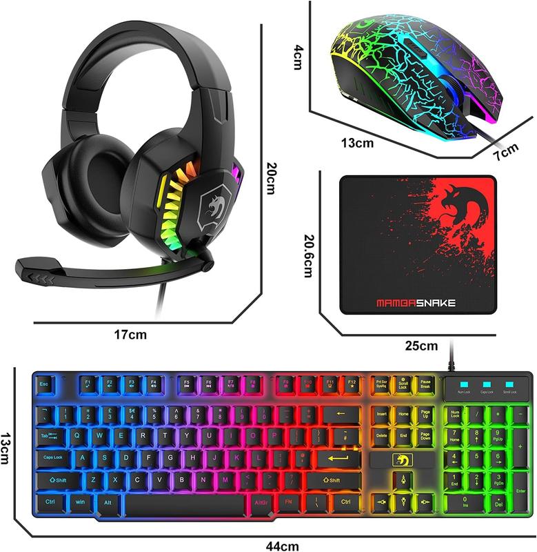 ZIYOU LANG x 	MANBASNAKE Wired Gaming Keyboard and Mouse Headset Combo,Rainbow LED Backlit Wired Keyboard,Over Ear Headphone with Mic,Rainbow Backlit Gaming Mice,Mouse Pad,for PC,Laptop,Mac,PS4,Xbox wired mechanical keyboard boyfriend gift black friday