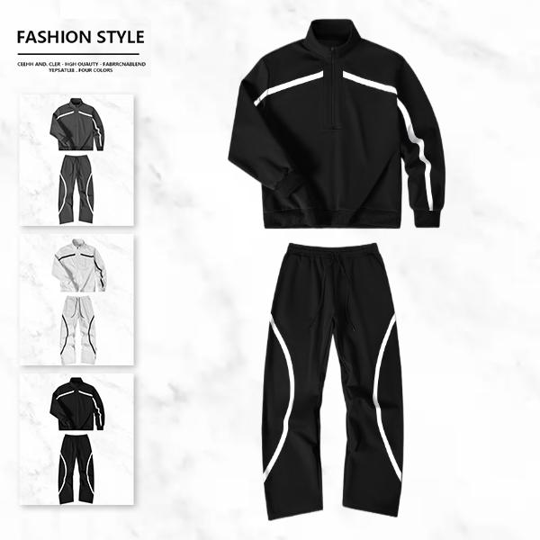 Men's Vintage Sportswear Set Black and White Patchwork Half Zip Hoodie and Joggers Trendy Unisex Casual Comfortable Skin-Friendly Loose Fit Slimming Street Style Two-Piece Outfit coat outdoor clothing windbreaker fit