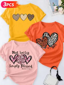 Women's 3-Pack Casual Short Sleeve Crew Neck T-Shirt, Womenswear, Minimalist Moon/Star/Cloud Universe Element Print Set, Multiple Colors, Machine Washable, Spring & Summer Top, Soft Skin-Friendly Fabric, Daily Wear, Fashion Design