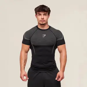 Men's Fitness Running Training Elastic Solid Color Slim Fit Quick Dry T-Shirt Top for Sports And Gym
