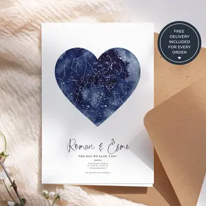 We Said I Do Personalised Greeting Card, Wedding Star Map Card, Romantic Keepsake for Couple