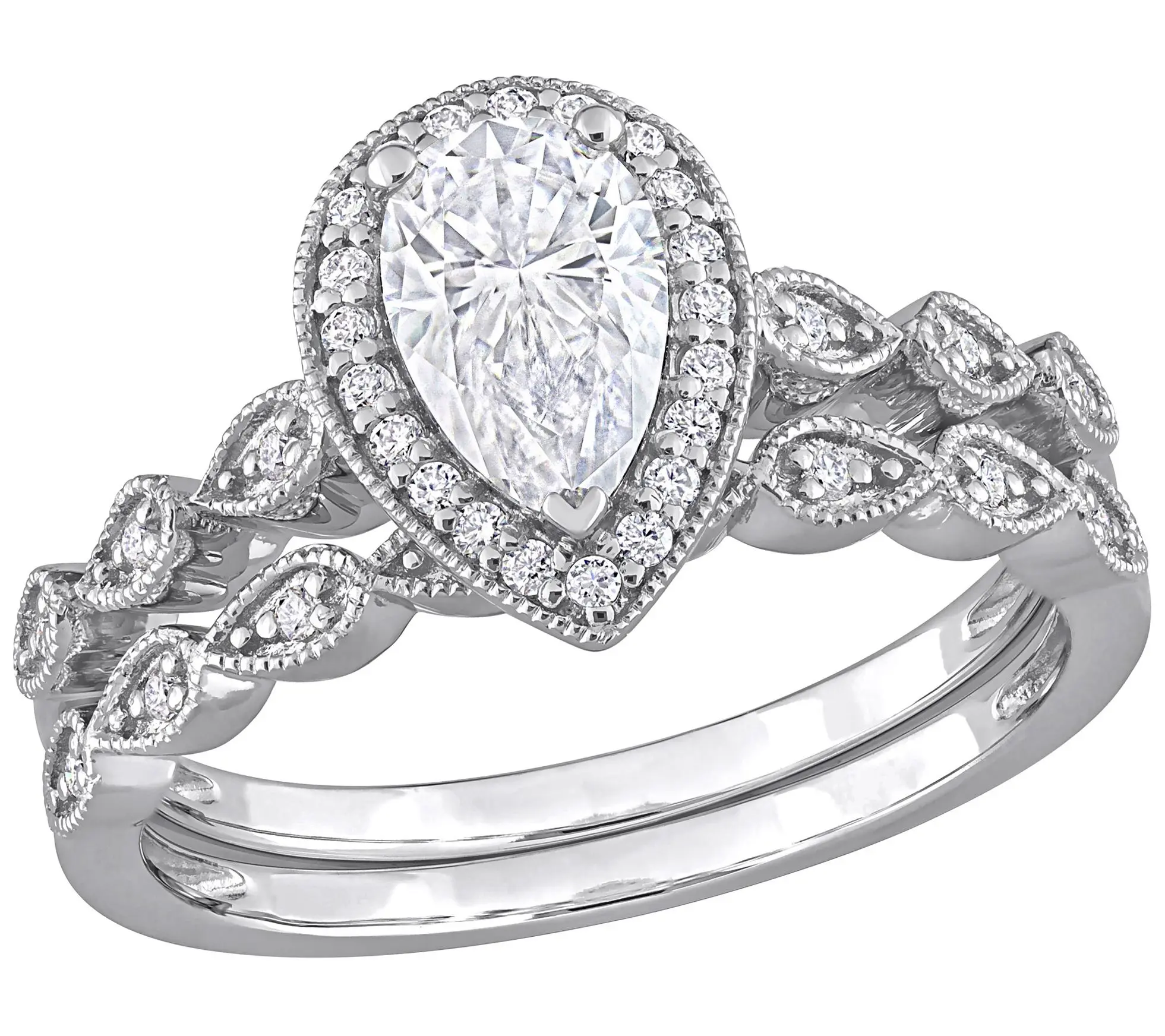 MoissanIce Moissanite 1.05 cttw Teardrop BridalRing Set