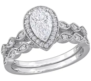 MoissanIce Moissanite 1.05 cttw Teardrop BridalRing Set