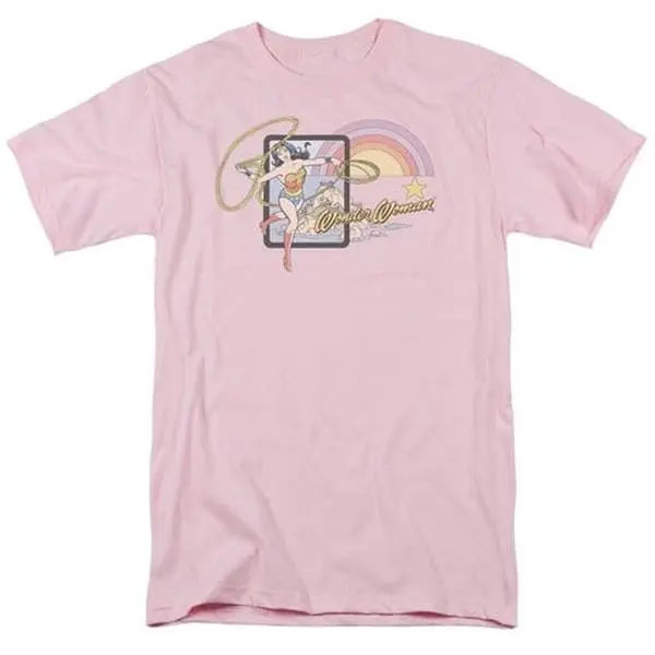 212 MAIN Women's Casual Short Sleeve T-Shirt - DC-Island Princess Theme Design, Round Neck, 18-1 Fit Pink Casual Wear, Standard Sleeves, 4X Size