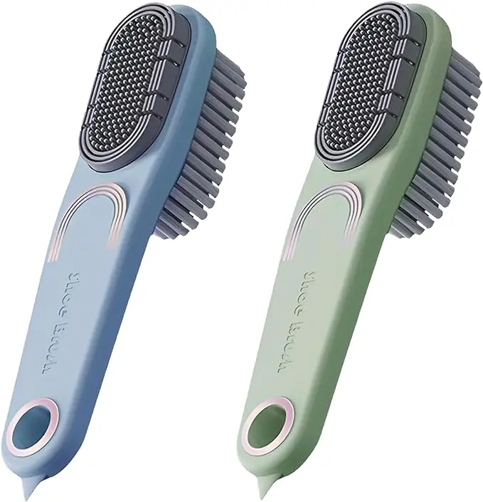 2 Pack Laundry Stain Brush Double-Sided Soft Bristle Cleaning Brush Long Handle Laundry Brush for Stain Removal Clothes Scrub Brush Silicone Soft Brush Household Cleaning Tool