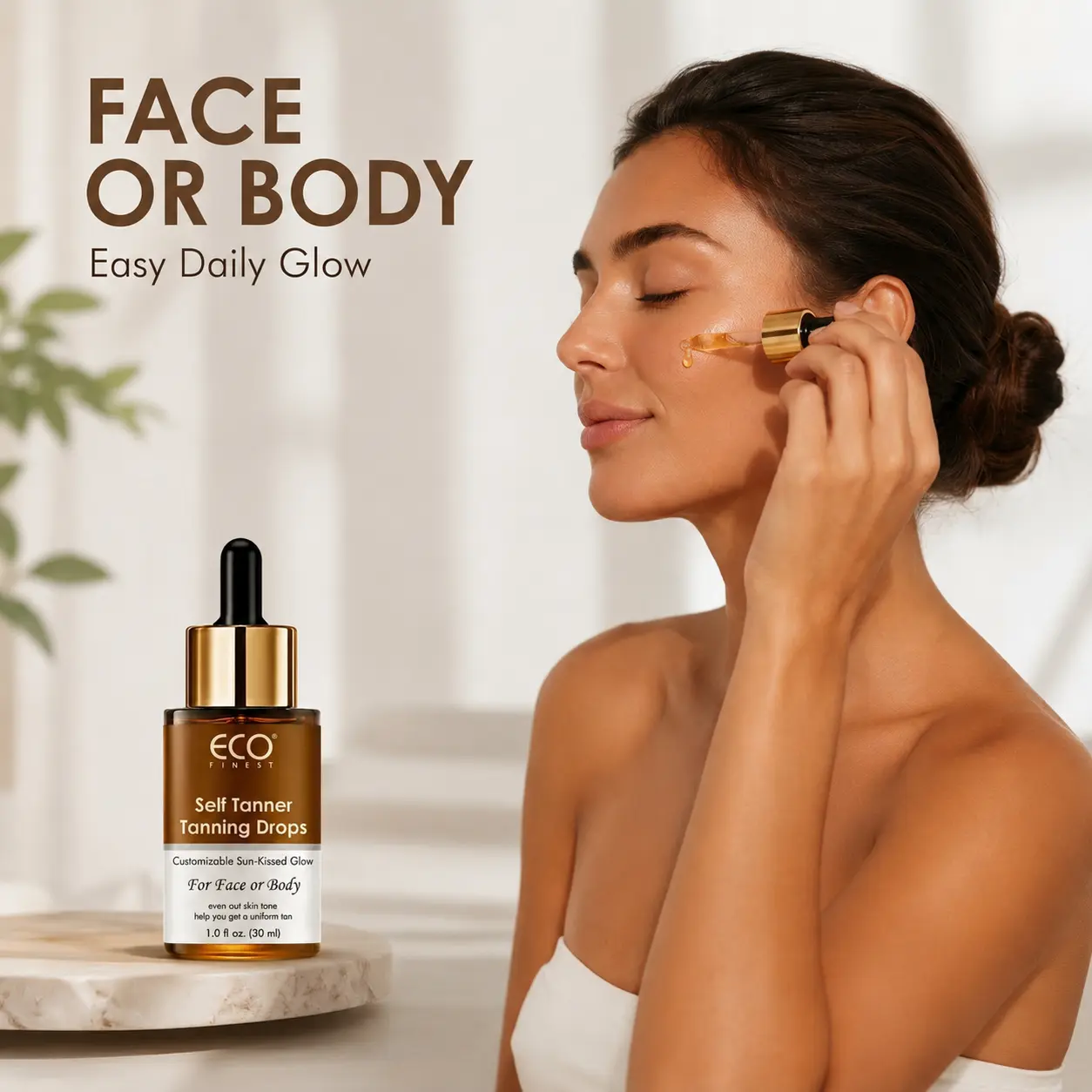 Self Tanner Tanning Drops – 30ml For Face & Body | Customizable Glow | Hydrating & UV Protective