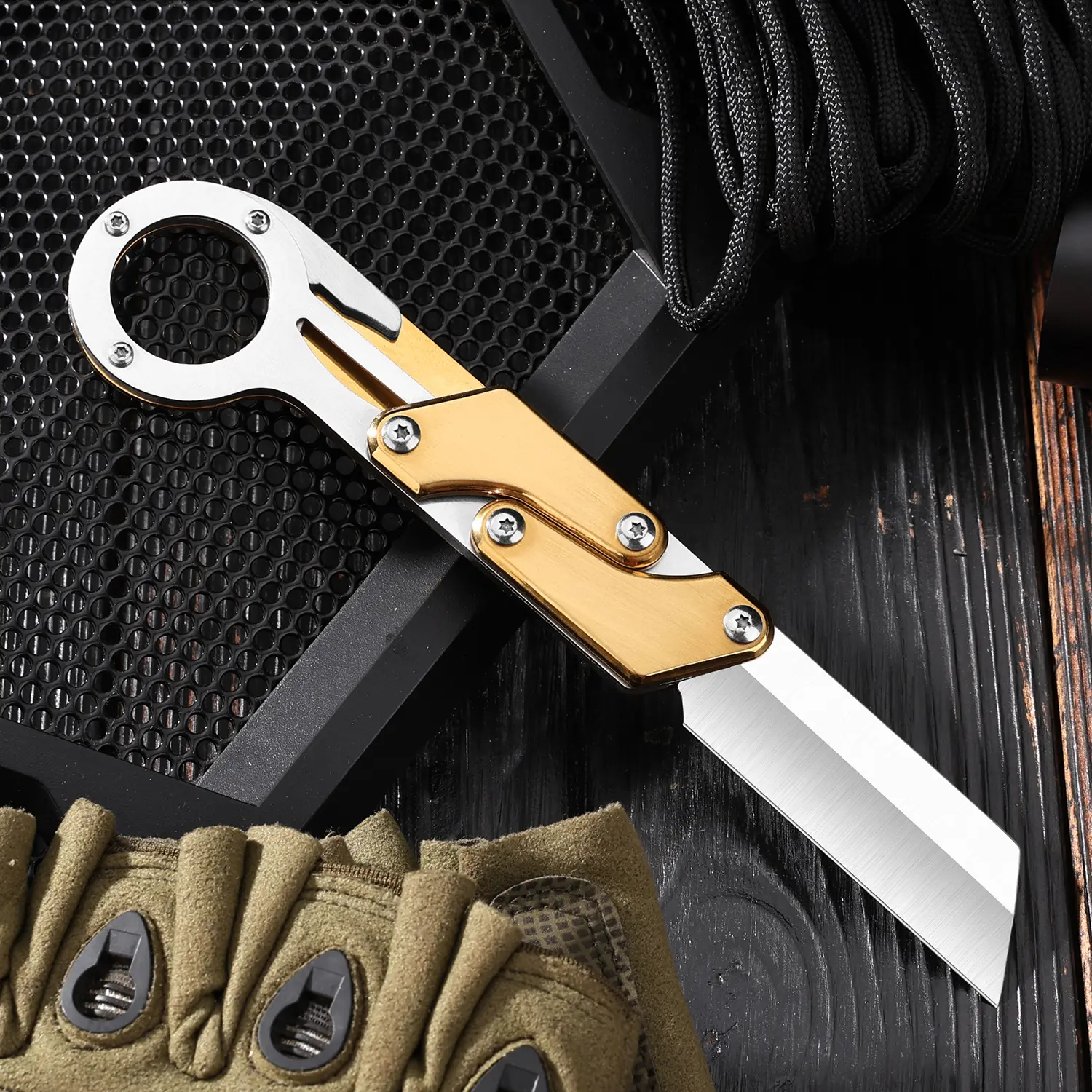 Golden creative transformation folding knife, pocket knife,creative folding method, outdoor portable survival knife,tactical knife, gift for men