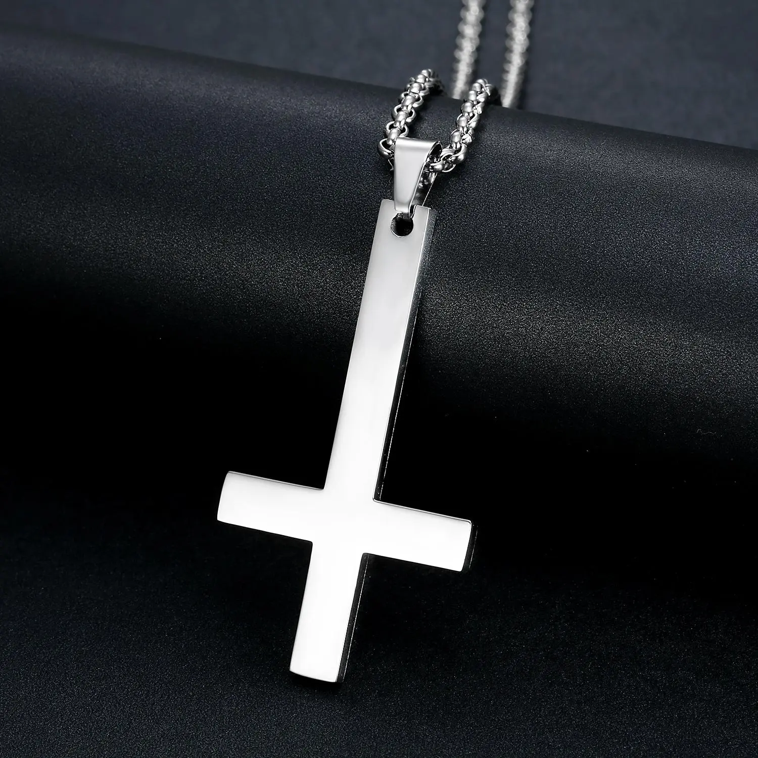 Stainless Steel Inverted Cross Necklace, Unisex St. Peter Cross Pendant, Trendy Jewelry
