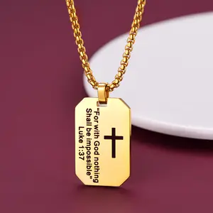 FaithHeart Christian Luke 1:37 Dog Tag Necklace for Men/Women