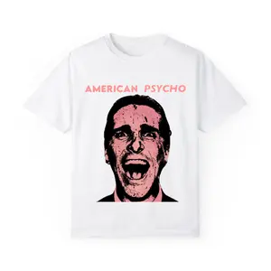 American Psycho Big Face Vintage Bootleg Graphic Tee, Y2K Horror Movie T-Shirt, Unisex Retro Streetwear Outfits, Patrick Bateman Aesthetic, Dark Humor Gifts for Men, Summer Vintage Outfits