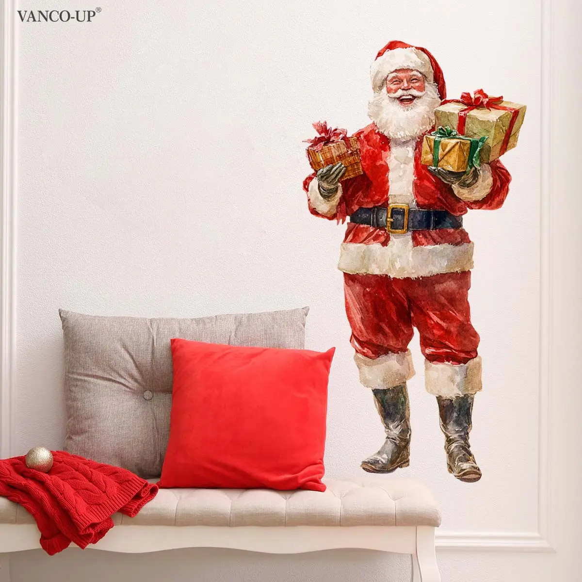 A 30*60cm self-adhesive Christmas Santa Claus flat wall sticker for home background decoration M20318-NC
