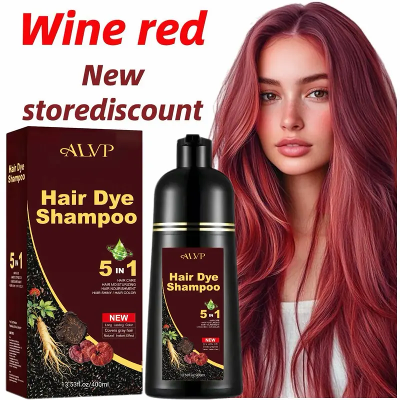 Adults' 5-in-1 Plant-Based Wine Red Hair Dye Shampoo - 13.53 Fl Oz Gentle Salon Semi-Permanent, Ammonia-Free Vegan Herbal Solution with Nourishing Ginseng, No Bleach, Lather & Wait Cover Gray Hair, Conditioning, Chestnut Brown*1 Haircare Gift