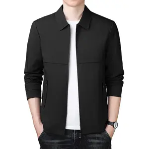 Collared Jacket – Sleek Casual Essential for Urban Daily Style Menswear Coats Tops Man Beige Long Sleeve Plain Lawn Black