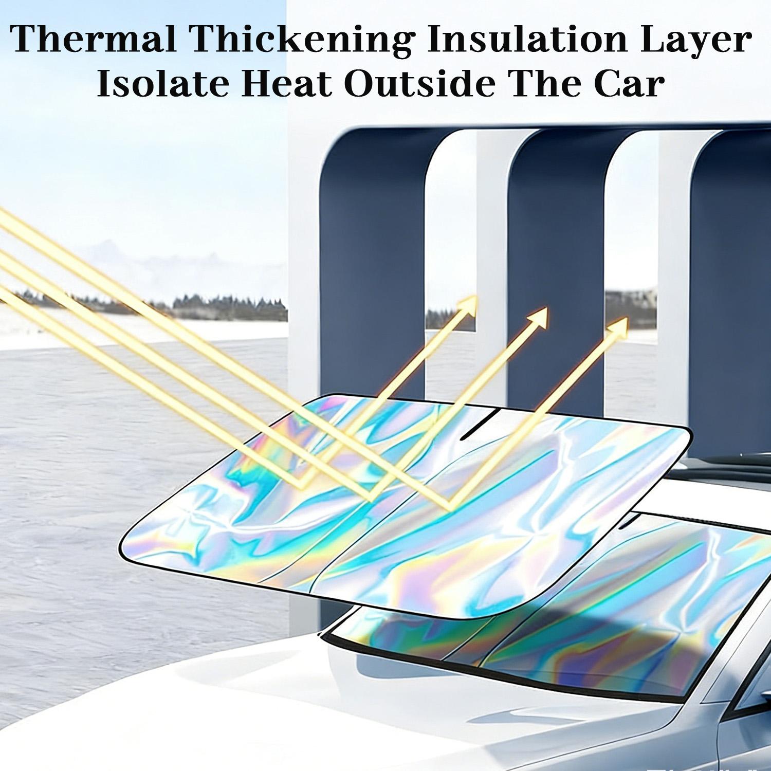 Iridescent Car Windshield Sun Shade, Foldable UV & Heat Blocker, Reflective Protector for Sedan SUV