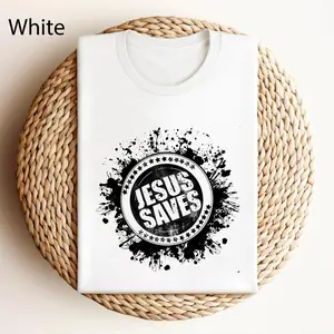 Jesus Saves Vintage Graphic Tee, Christian Faith Shirt, Religious Streetwear T-Shirt, Grunge Cross Typography Tee, Bible Verse Inspired Shirt, Church Outfit, Christian Gift, Unisex White Tee Womenswear Top
