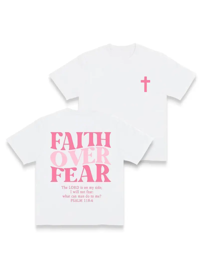 Faith Over Fear Graphic Tees - Vintage Trendy Urban Streetwear for Fashion Lovers - Stylish Casual Gym/Everyday Wear with Minimalist Bold Slogan & Soft Comfort For Women For Men 100% cotton, lightweight and breathable, soft and comfortable Short Sleeve Ov
