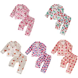 Toddler Girl Satin Silk Pajamas Button Down Shirt Pants Two Piece Pajama Set Little Kids Girls Cute Pjs Nightgown